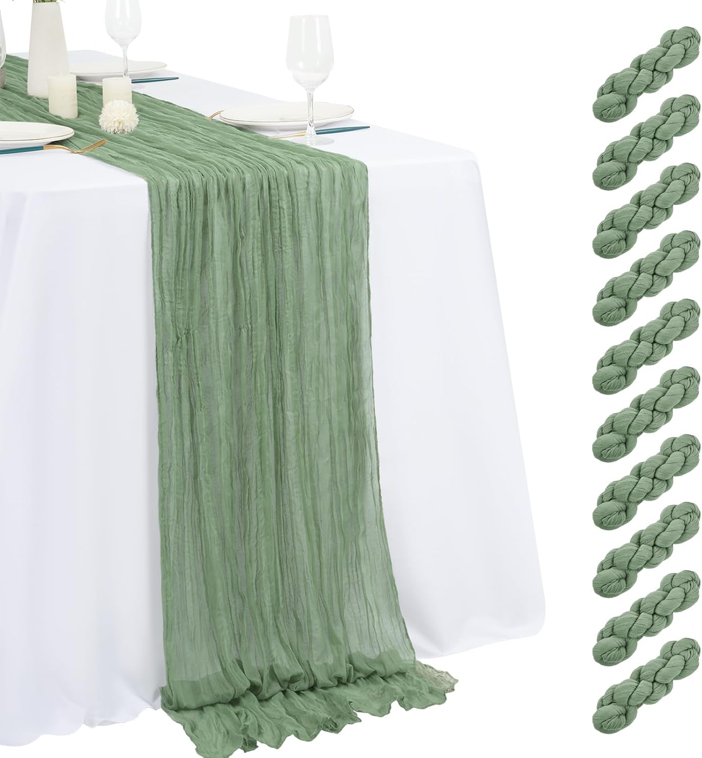 10 Pack Light Yellow Cheesecloth Table Runner 17x108 Inch Semi Sheer Boho Gauze Cheese Cloth Table Runners, for Wedding Bridal Shower Birthday Party Home Decor Garden Farmhouse