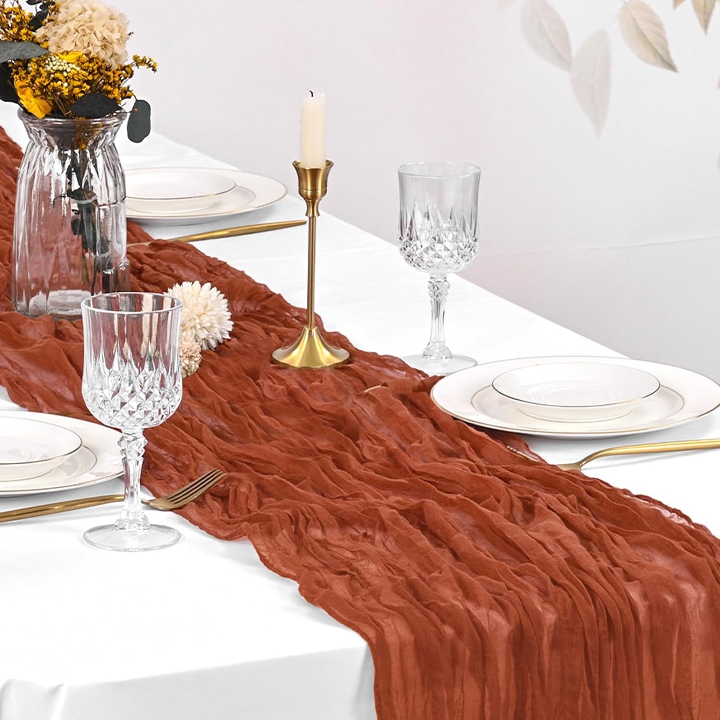 10 Pack Light Yellow Cheesecloth Table Runner 17x108 Inch Semi Sheer Boho Gauze Cheese Cloth Table Runners, for Wedding Bridal Shower Birthday Party Home Decor Garden Farmhouse