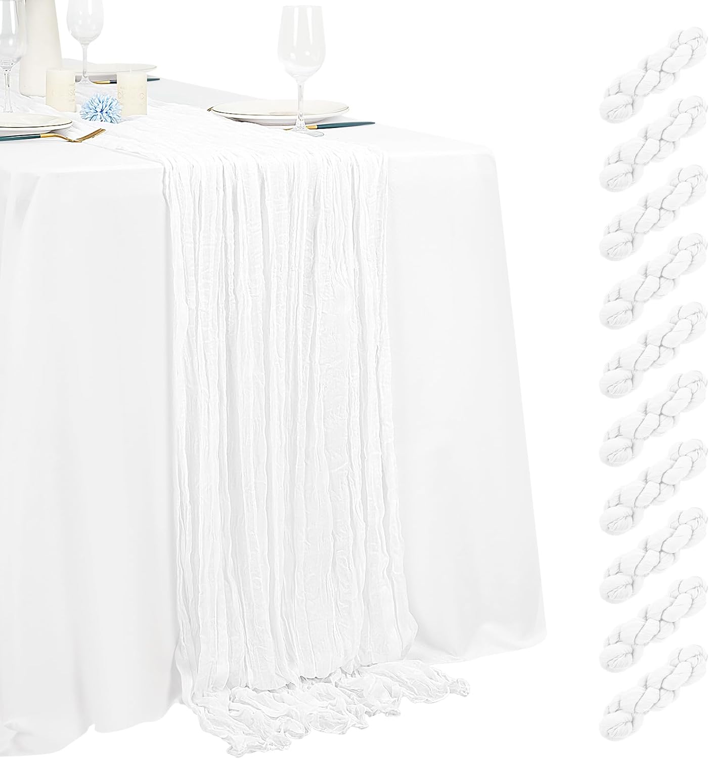 10 Pack Light Yellow Cheesecloth Table Runner 17x108 Inch Semi Sheer Boho Gauze Cheese Cloth Table Runners, for Wedding Bridal Shower Birthday Party Home Decor Garden Farmhouse