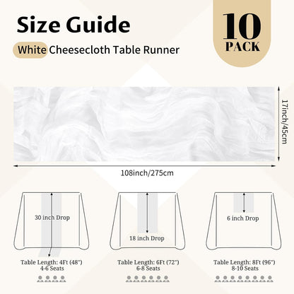 10 Pack Light Yellow Cheesecloth Table Runner 17x108 Inch Semi Sheer Boho Gauze Cheese Cloth Table Runners, for Wedding Bridal Shower Birthday Party Home Decor Garden Farmhouse