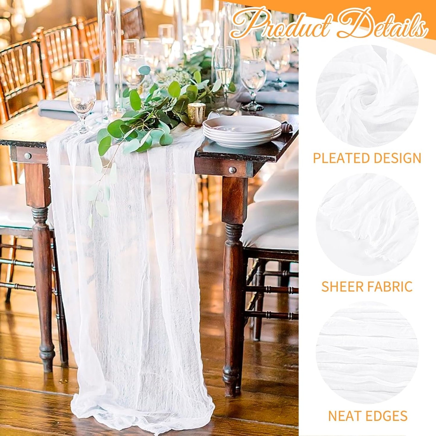 10 Pack Light Yellow Cheesecloth Table Runner 17x108 Inch Semi Sheer Boho Gauze Cheese Cloth Table Runners, for Wedding Bridal Shower Birthday Party Home Decor Garden Farmhouse