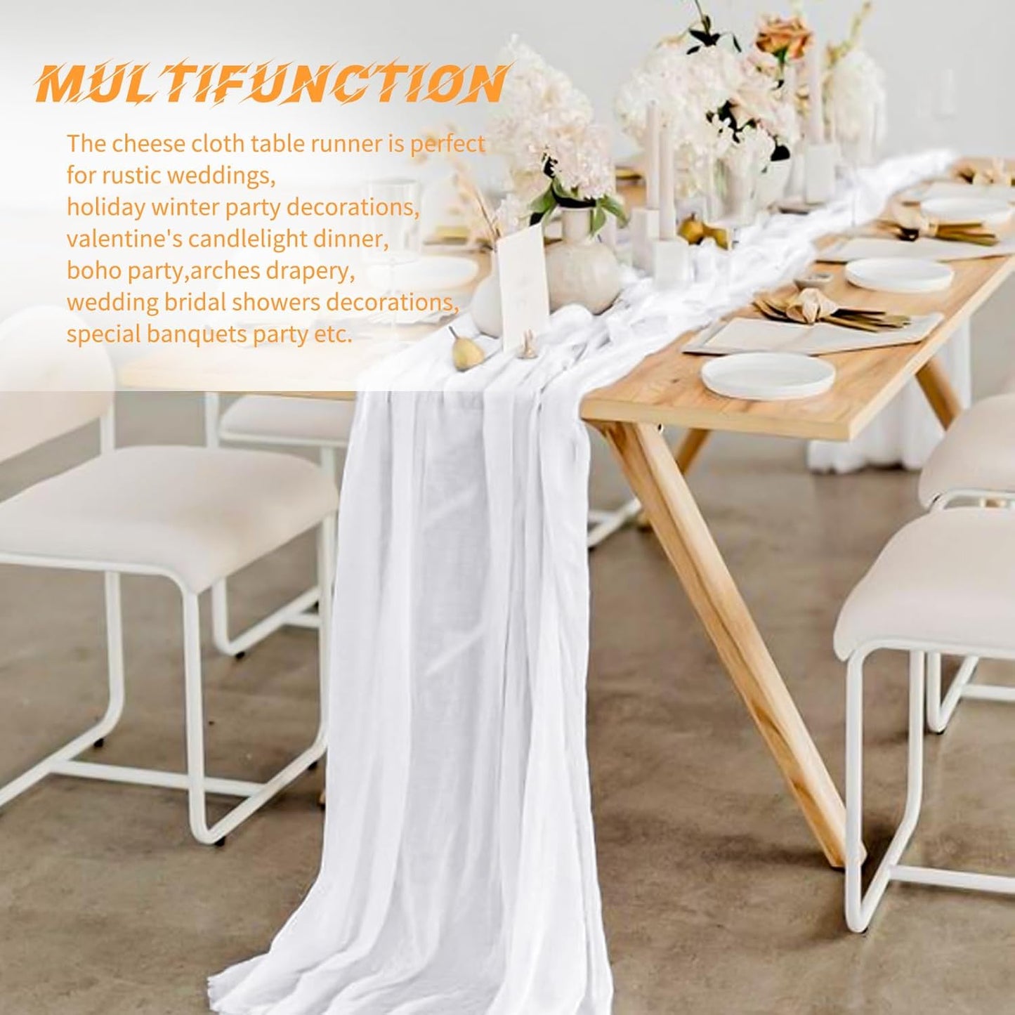 10 Pack Light Yellow Cheesecloth Table Runner 17x108 Inch Semi Sheer Boho Gauze Cheese Cloth Table Runners, for Wedding Bridal Shower Birthday Party Home Decor Garden Farmhouse