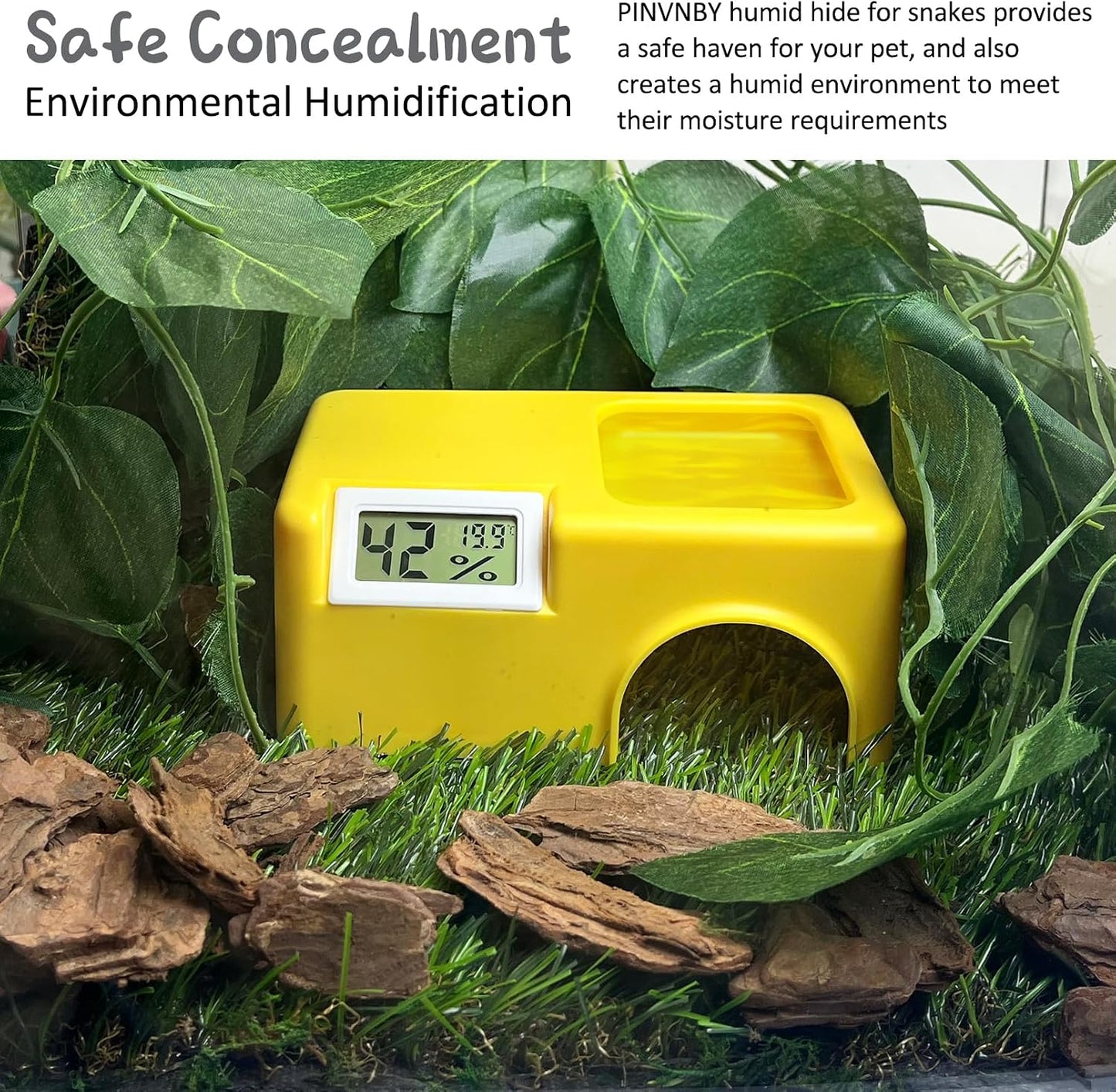 Plastic Snake Hide Reptile Hide Cave Easy to Clean Habitat Decor Leopard Gecko Hideout Suitable for Small Size Crested Gecko Lizard Frogs Newts(Yellow)
