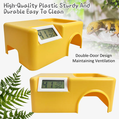 Plastic Snake Hide Reptile Hide Cave Easy to Clean Habitat Decor Leopard Gecko Hideout Suitable for Small Size Crested Gecko Lizard Frogs Newts(Yellow)