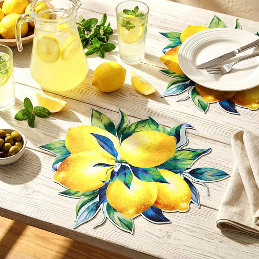 100 Pack Lemon Placemats Bulk 12 x 14 Inch Disposable Paper Lemon Place Mats Mediterranean Decoration Amalfi Coast Party Decorations for Wedding Birthday Bridal Shower Party Decorations