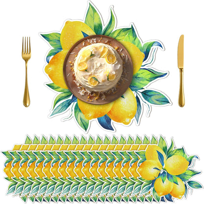 100 Pack Lemon Placemats Bulk 12 x 14 Inch Disposable Paper Lemon Place Mats Mediterranean Decoration Amalfi Coast Party Decorations for Wedding Birthday Bridal Shower Party Decorations