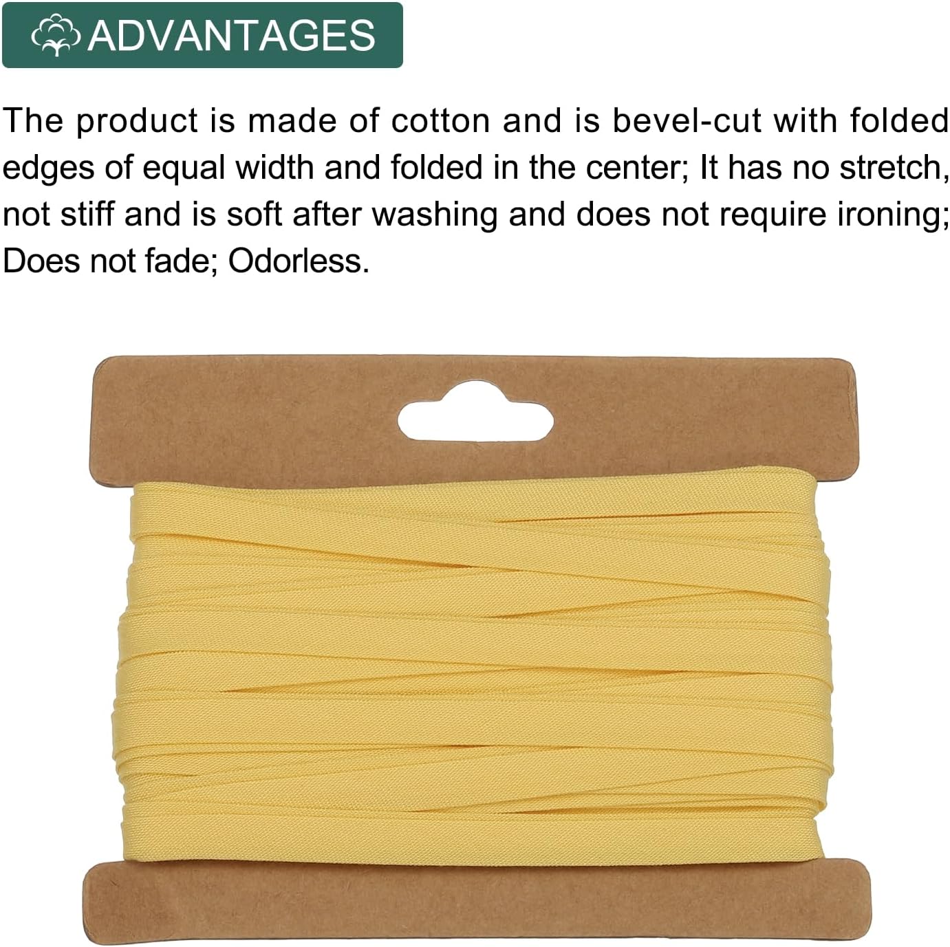 1/4 Inch Double Fold Bias Tape Cotton Continuous Bulk Bias Tape for Sewing,Seaming Quilting Hemming Binding Crafts (Lemon Yellow 6 Yards)