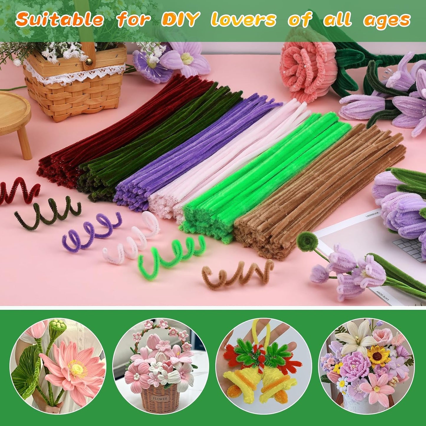 Pipe Cleaners Craft, 100Pcs Yellow Chenille Stems for Craft Supplies | Yellow Pipe Cleaners Bulk for Home Arts and Crafts Supplies, DIY Festivals Bouquet Limpia Pipas for Flower Making