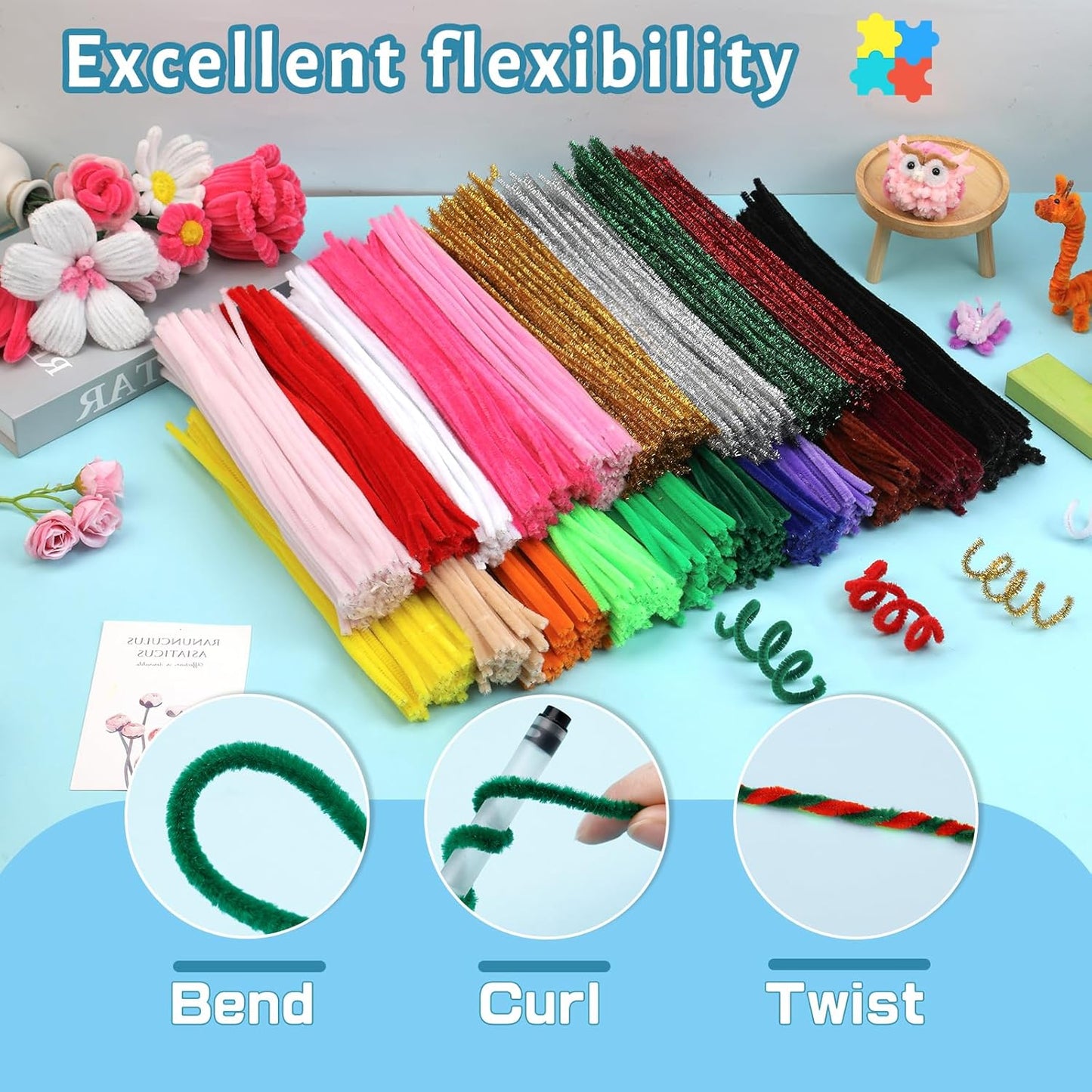 Pipe Cleaners Craft, 100Pcs Yellow Chenille Stems for Craft Supplies | Yellow Pipe Cleaners Bulk for Home Arts and Crafts Supplies, DIY Festivals Bouquet Limpia Pipas for Flower Making