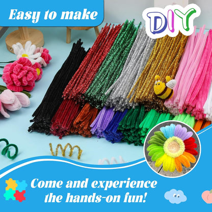 Pipe Cleaners Craft, 100Pcs Yellow Chenille Stems for Craft Supplies | Yellow Pipe Cleaners Bulk for Home Arts and Crafts Supplies, DIY Festivals Bouquet Limpia Pipas for Flower Making