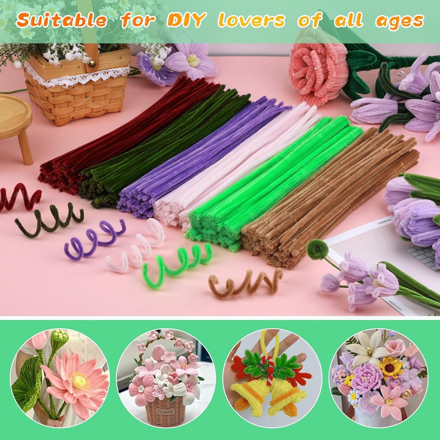 Pipe Cleaners Craft, 100Pcs Yellow Chenille Stems for Craft Supplies | Yellow Pipe Cleaners Bulk for Home Arts and Crafts Supplies, DIY Festivals Bouquet Limpia Pipas for Flower Making