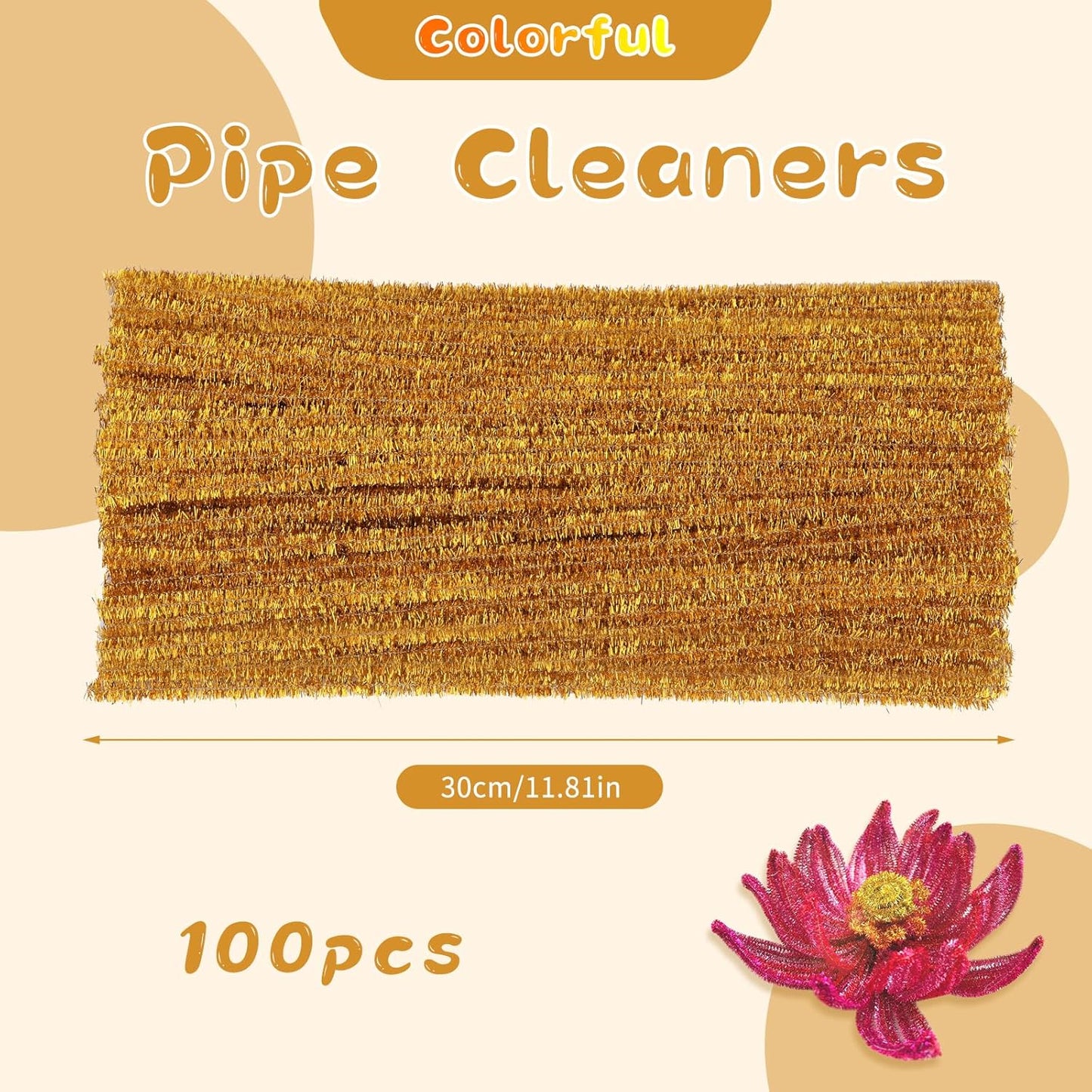 Pipe Cleaners Craft, 100Pcs Yellow Chenille Stems for Craft Supplies | Yellow Pipe Cleaners Bulk for Home Arts and Crafts Supplies, DIY Festivals Bouquet Limpia Pipas for Flower Making
