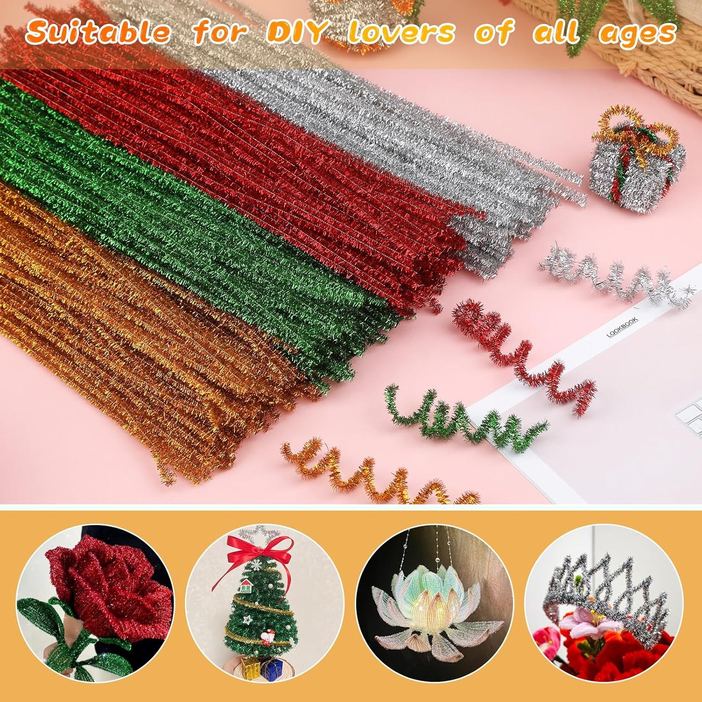 Pipe Cleaners Craft, 100Pcs Yellow Chenille Stems for Craft Supplies | Yellow Pipe Cleaners Bulk for Home Arts and Crafts Supplies, DIY Festivals Bouquet Limpia Pipas for Flower Making
