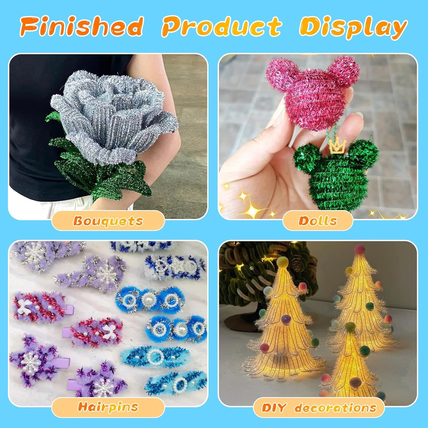 Pipe Cleaners Craft, 100Pcs Yellow Chenille Stems for Craft Supplies | Yellow Pipe Cleaners Bulk for Home Arts and Crafts Supplies, DIY Festivals Bouquet Limpia Pipas for Flower Making