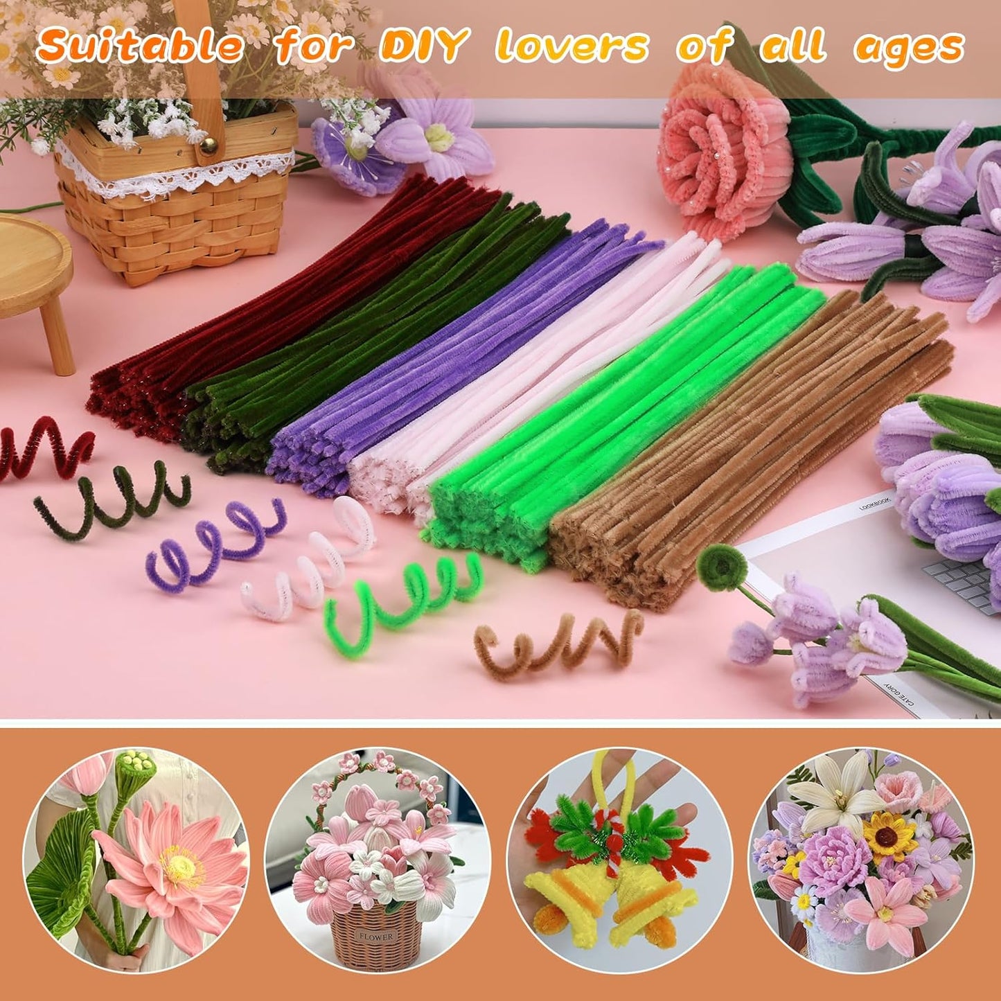 Pipe Cleaners Craft, 100Pcs Yellow Chenille Stems for Craft Supplies | Yellow Pipe Cleaners Bulk for Home Arts and Crafts Supplies, DIY Festivals Bouquet Limpia Pipas for Flower Making