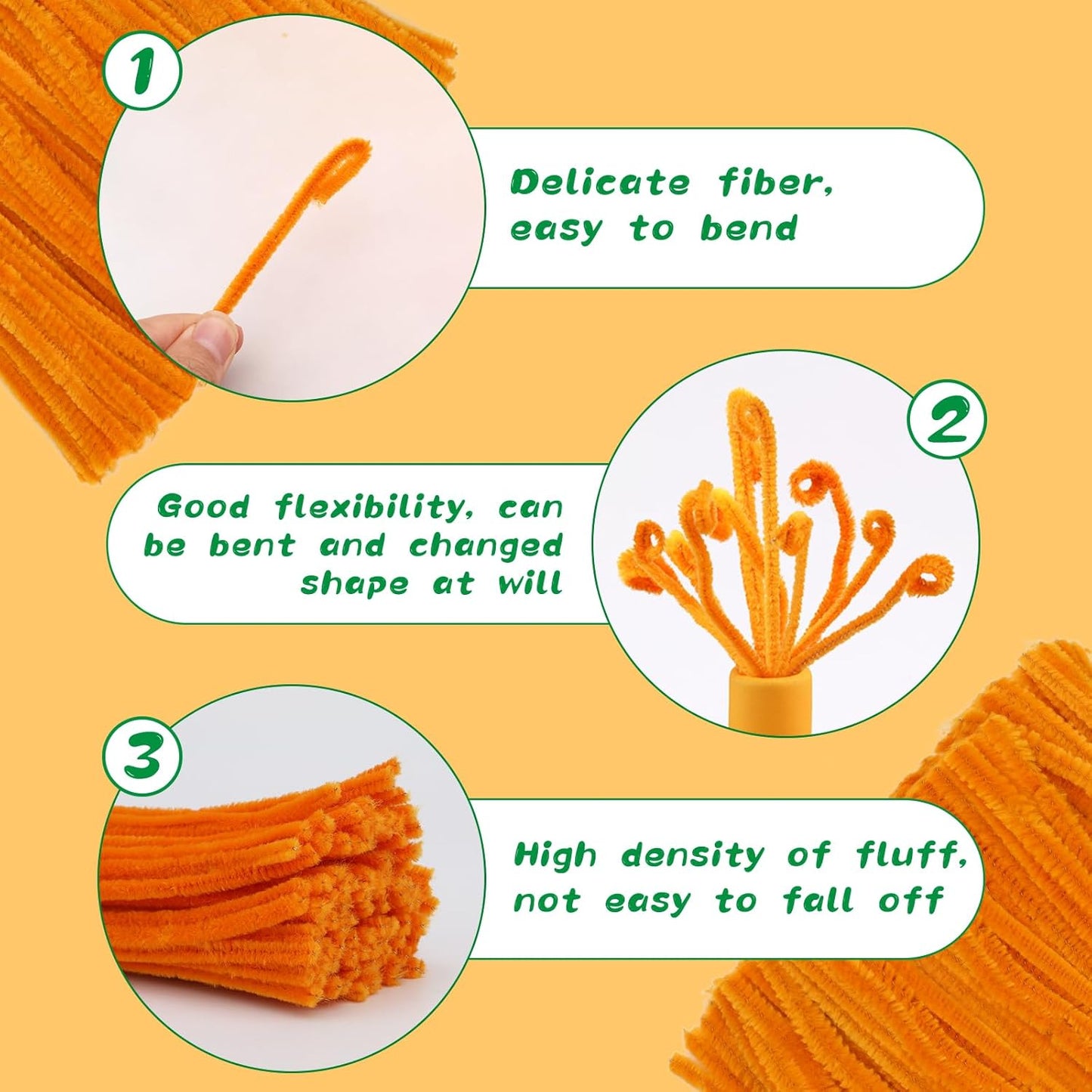 Pipe Cleaners Craft, 100Pcs Yellow Chenille Stems for Craft Supplies | Yellow Pipe Cleaners Bulk for Home Arts and Crafts Supplies, DIY Festivals Bouquet Limpia Pipas for Flower Making