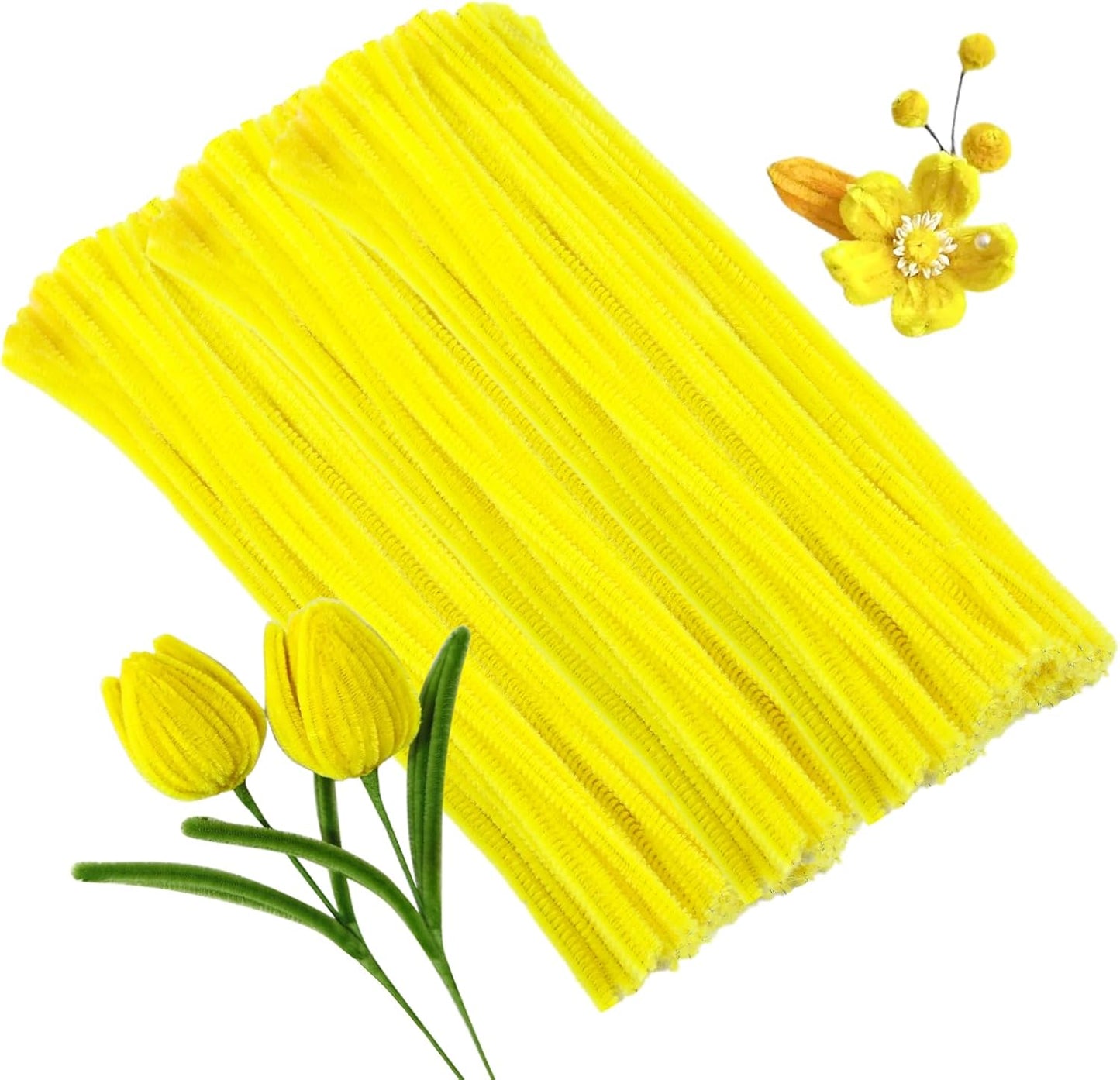 Pipe Cleaners Craft, 100Pcs Yellow Chenille Stems for Craft Supplies | Yellow Pipe Cleaners Bulk for Home Arts and Crafts Supplies, DIY Festivals Bouquet Limpia Pipas for Flower Making