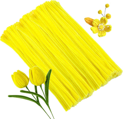 Pipe Cleaners Craft, 100Pcs Yellow Chenille Stems for Craft Supplies | Yellow Pipe Cleaners Bulk for Home Arts and Crafts Supplies, DIY Festivals Bouquet Limpia Pipas for Flower Making