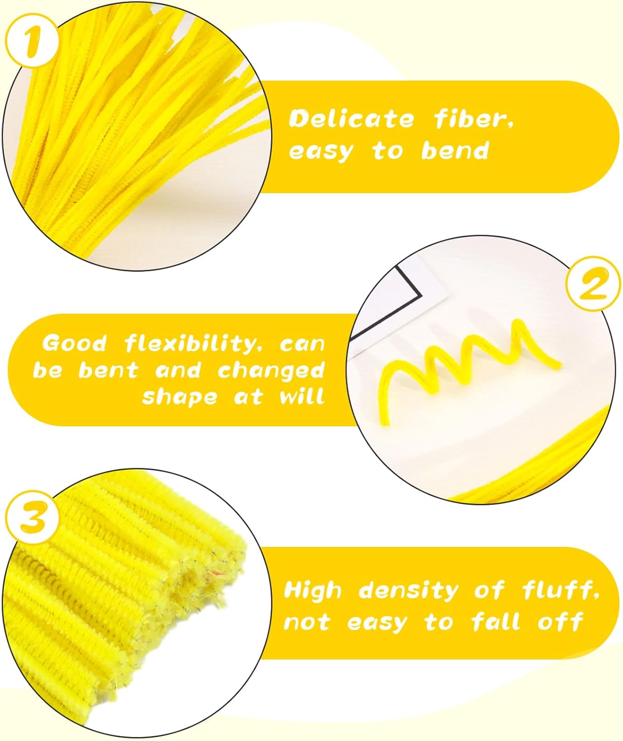 Pipe Cleaners Craft, 100Pcs Yellow Chenille Stems for Craft Supplies | Yellow Pipe Cleaners Bulk for Home Arts and Crafts Supplies, DIY Festivals Bouquet Limpia Pipas for Flower Making