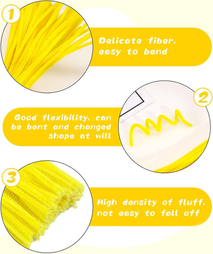 Pipe Cleaners Craft, 100Pcs Yellow Chenille Stems for Craft Supplies | Yellow Pipe Cleaners Bulk for Home Arts and Crafts Supplies, DIY Festivals Bouquet Limpia Pipas for Flower Making