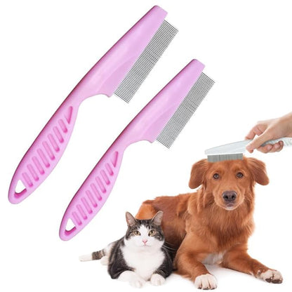 2 Pack Multifunctional Pet Comb, Upgrade Pet Grooming Brush Magic Tear Stain Removal Fine Tooth Stainless Massage Comb Kit for Puppies and Dogs (Yellow) (Pink)