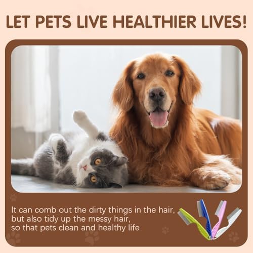 2 Pack Multifunctional Pet Comb, Upgrade Pet Grooming Brush Magic Tear Stain Removal Fine Tooth Stainless Massage Comb Kit for Puppies and Dogs (Yellow) (Pink)