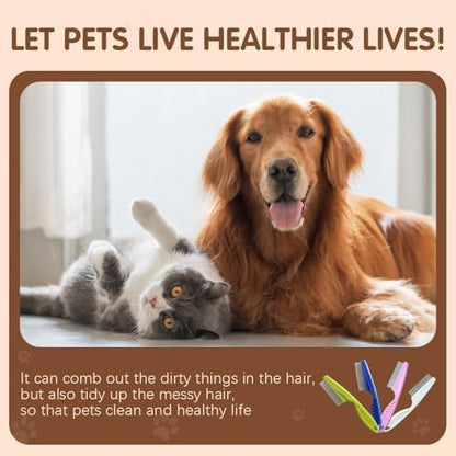2 Pack Multifunctional Pet Comb, Upgrade Pet Grooming Brush Magic Tear Stain Removal Fine Tooth Stainless Massage Comb Kit for Puppies and Dogs (Yellow) (Pink)