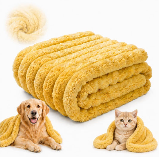 Yellow Dog Blanket for Anxiety Relief, Emotional Support Blanket for Dogs, Soft Faux Rabbit Fur Security Blanket, Cozy Pet Throw for Small Medium Large Dogs and Cats (27.5 × 39.4 in (70 × 100 cm))
