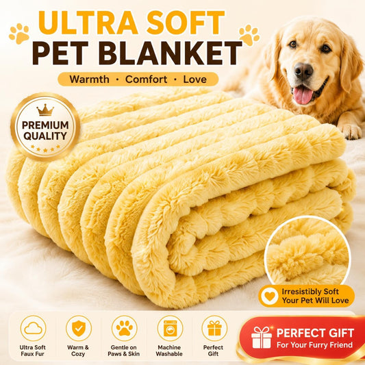 Yellow Dog Blanket for Anxiety Relief, Emotional Support Blanket for Dogs, Soft Faux Rabbit Fur Security Blanket, Cozy Pet Throw for Small Medium Large Dogs and Cats (27.5 × 39.4 in (70 × 100 cm))