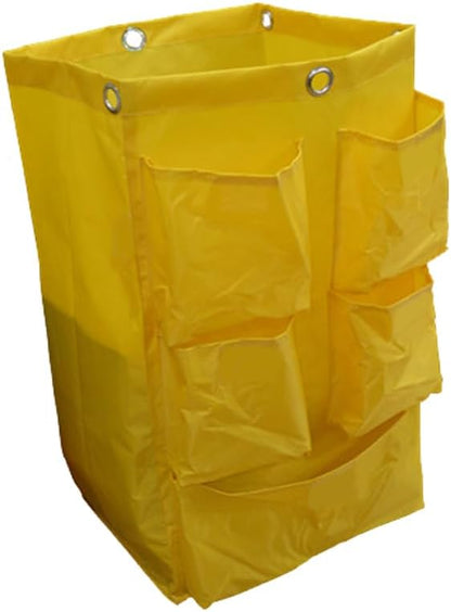 Replacement Janitorial Cart Bag with 5 Pockets, 18.90 * 11.02 * 27.17in Housekeeping cart Bag High Capacity Waterproof Thickened Commercial Janitorial Cleaning Cart Bag with 6 Brass Grommets