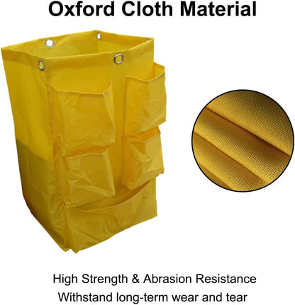Replacement Janitorial Cart Bag with 5 Pockets, 18.90 * 11.02 * 27.17in Housekeeping cart Bag High Capacity Waterproof Thickened Commercial Janitorial Cleaning Cart Bag with 6 Brass Grommets