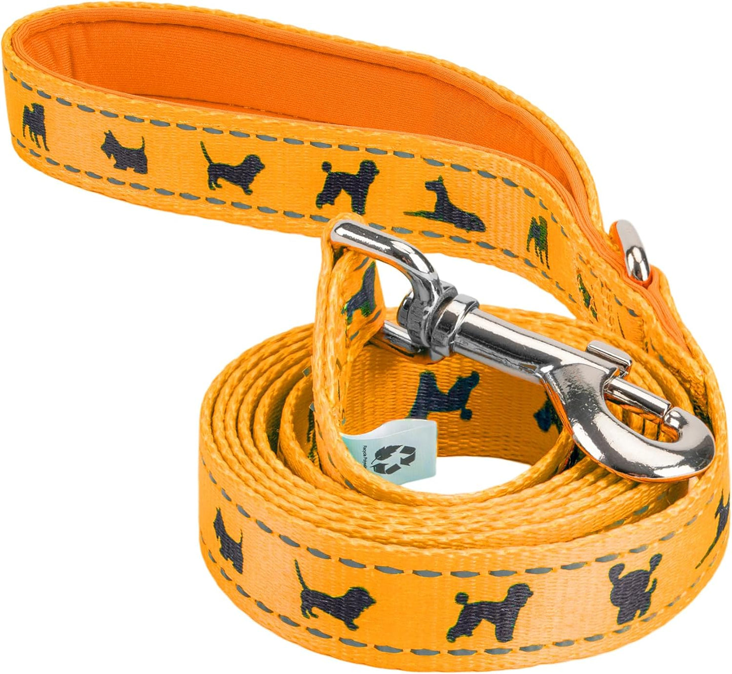 Reflective Dog Leash, Comfort Walking Leash, Yellow, Durable | Eco Friendly Recycled Water Bottle Dog Leash with Padded Handle, Soft & Strong Dog Leashes for Small, Medium or Large Dogs