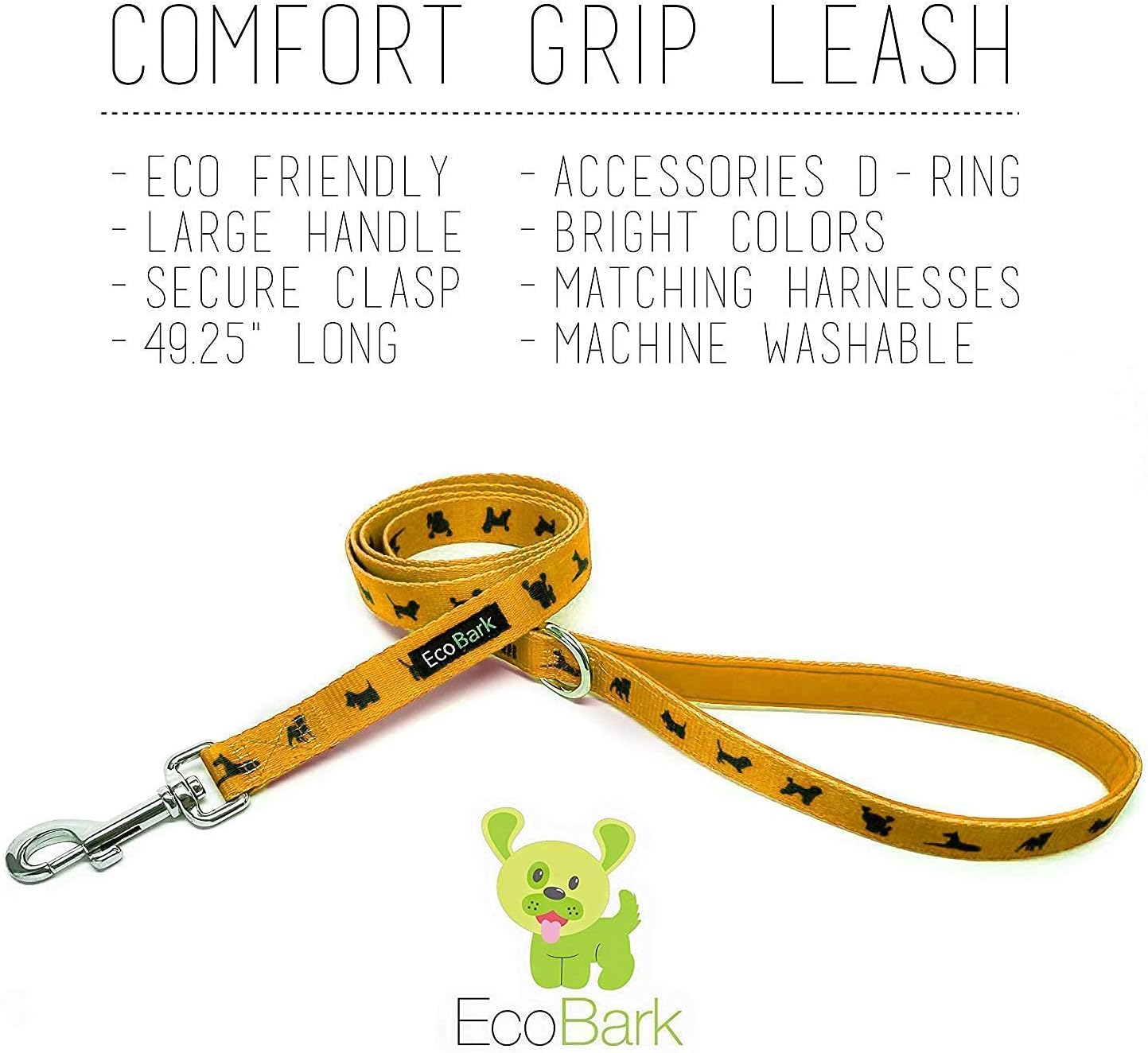 Reflective Dog Leash, Comfort Walking Leash, Yellow, Durable | Eco Friendly Recycled Water Bottle Dog Leash with Padded Handle, Soft & Strong Dog Leashes for Small, Medium or Large Dogs