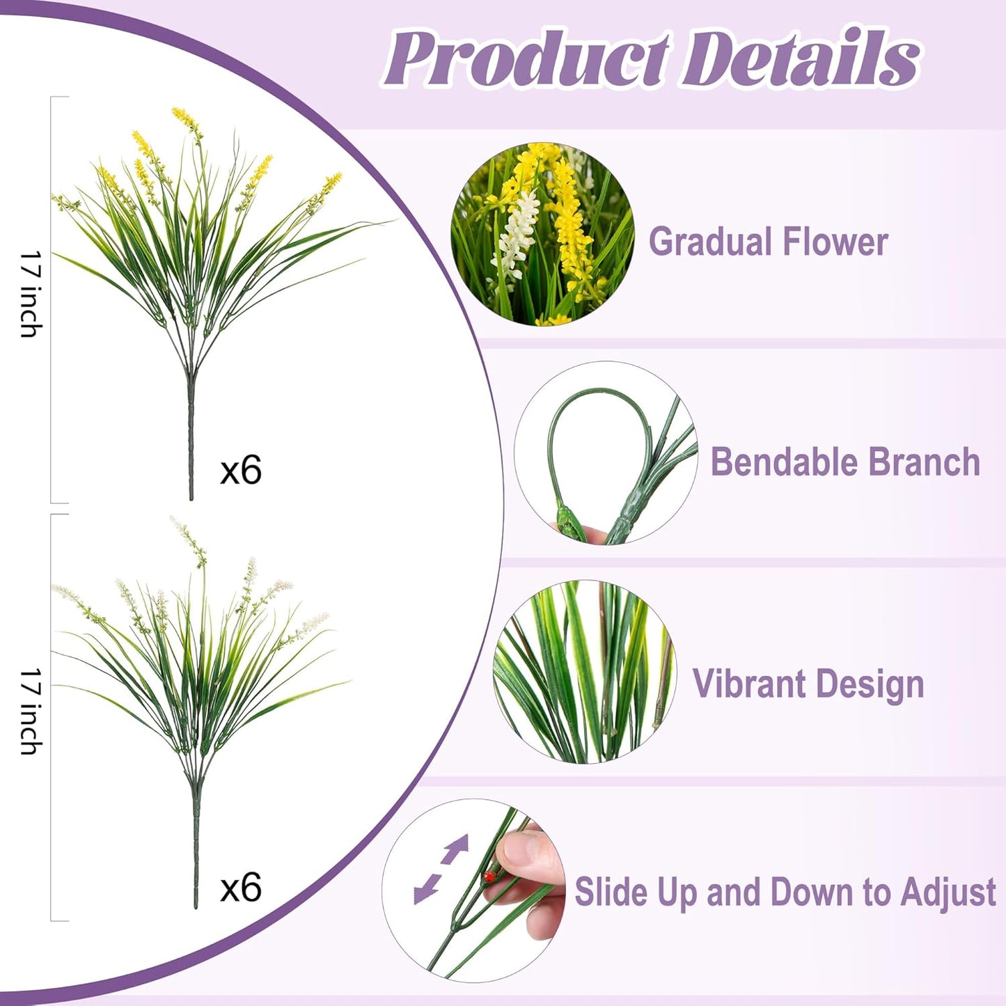 Artificial Faux Plants for Outdoor Spring Decoration, 12 Pcs Fake Monkey Grass for Garden Porch Balcony Planters, Fake Flowers Shrubs UV Resistant No Fade Plants Greenery Bush(Yellow White)