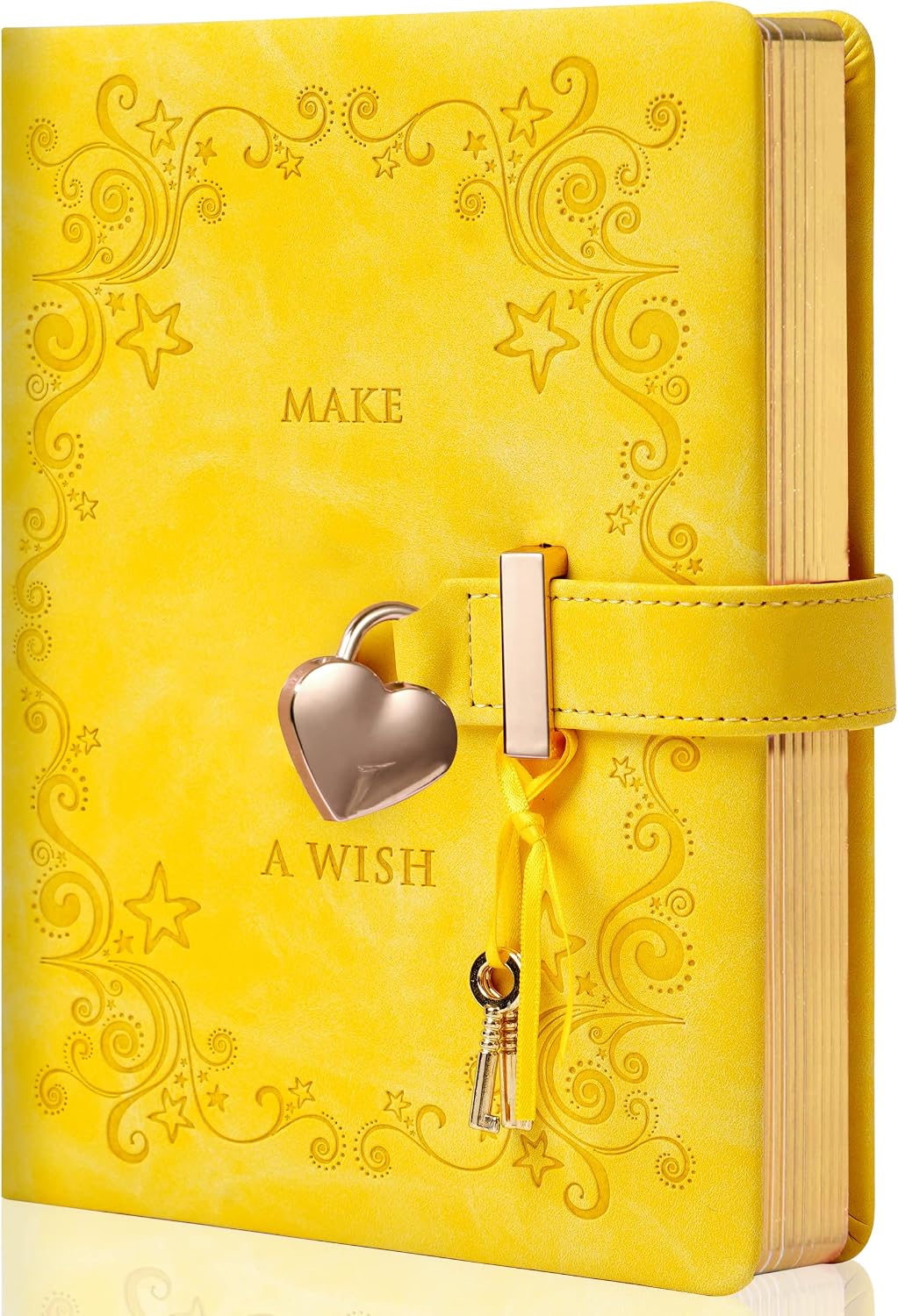 Heart Shape Diary with Lock for Girls, Yellow, 5.3 x 7 in | Kids Journal with Lock, Personal Organizer, Travel Secret Journal Notebook, Gifts for Teen Girls and Women