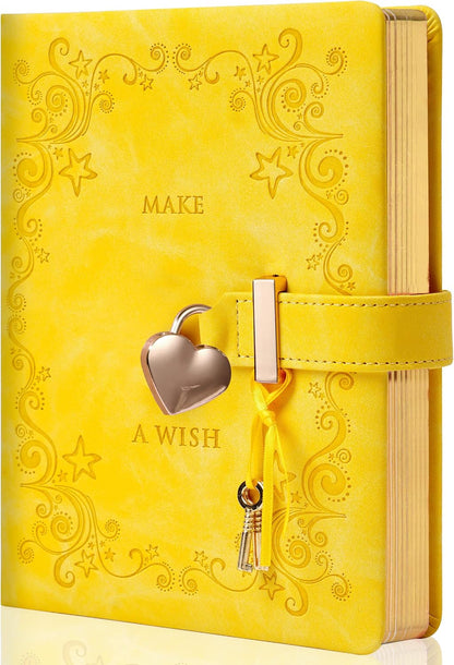 Heart Shape Diary with Lock for Girls, Yellow, 5.3 x 7 in | Kids Journal with Lock, Personal Organizer, Travel Secret Journal Notebook, Gifts for Teen Girls and Women