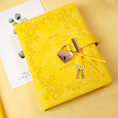 Heart Shape Diary with Lock for Girls, Yellow, 5.3 x 7 in | Kids Journal with Lock, Personal Organizer, Travel Secret Journal Notebook, Gifts for Teen Girls and Women