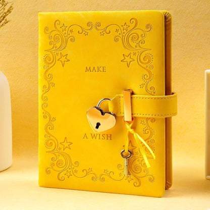 Heart Shape Diary with Lock for Girls, Yellow, 5.3 x 7 in | Kids Journal with Lock, Personal Organizer, Travel Secret Journal Notebook, Gifts for Teen Girls and Women