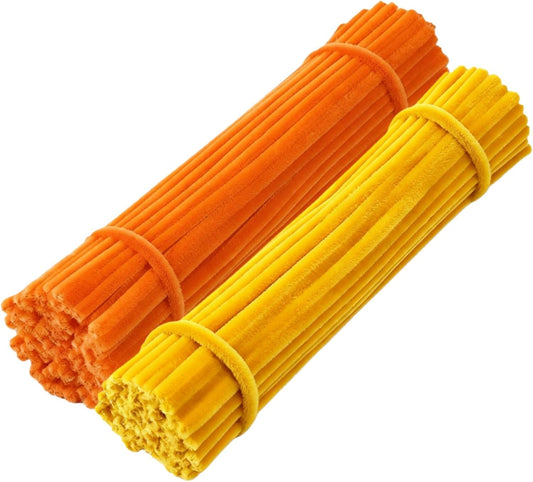 200 Pcs Pipe Cleaners, Orange & Golden Yellow Chenille Stems for Crafts, Thick Fluffy Pipe Cleaners for DIY Flowers, Animals & Decorations, Art Supplies (12" x 0.24")