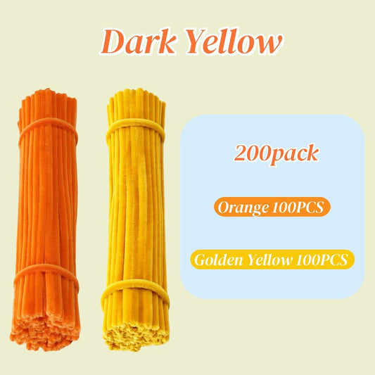 200 Pcs Pipe Cleaners, Orange & Golden Yellow Chenille Stems for Crafts, Thick Fluffy Pipe Cleaners for DIY Flowers, Animals & Decorations, Art Supplies (12" x 0.24")