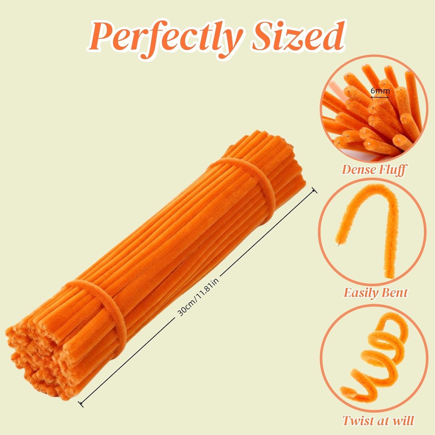 200 Pcs Pipe Cleaners, Orange & Golden Yellow Chenille Stems for Crafts, Thick Fluffy Pipe Cleaners for DIY Flowers, Animals & Decorations, Art Supplies (12" x 0.24")
