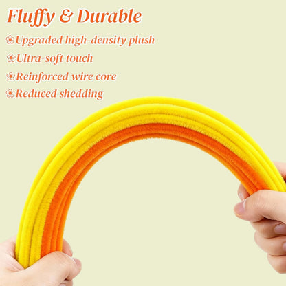 200 Pcs Pipe Cleaners, Orange & Golden Yellow Chenille Stems for Crafts, Thick Fluffy Pipe Cleaners for DIY Flowers, Animals & Decorations, Art Supplies (12" x 0.24")