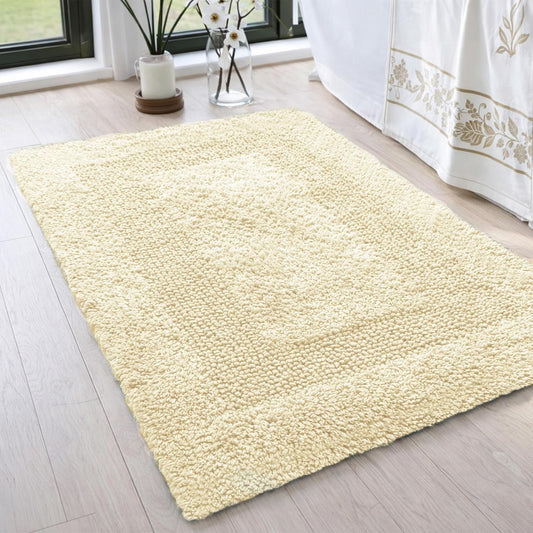 100% Cotton Bath Rug Set of 2 - Lemon Yellow, Soft Absorbent Reversible Luxury Bath Mat Set for Bathroom, Kitchen, Shower, Entryway Rugs, Machine Washable - 21x34 & 17x24 Inch