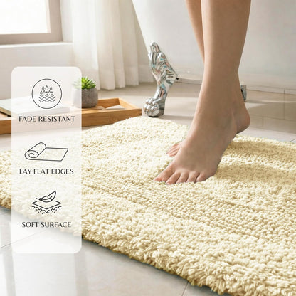 100% Cotton Bath Rug Set of 2 - Lemon Yellow, Soft Absorbent Reversible Luxury Bath Mat Set for Bathroom, Kitchen, Shower, Entryway Rugs, Machine Washable - 21x34 & 17x24 Inch