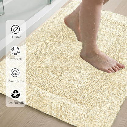 100% Cotton Bath Rug Set of 2 - Lemon Yellow, Soft Absorbent Reversible Luxury Bath Mat Set for Bathroom, Kitchen, Shower, Entryway Rugs, Machine Washable - 21x34 & 17x24 Inch