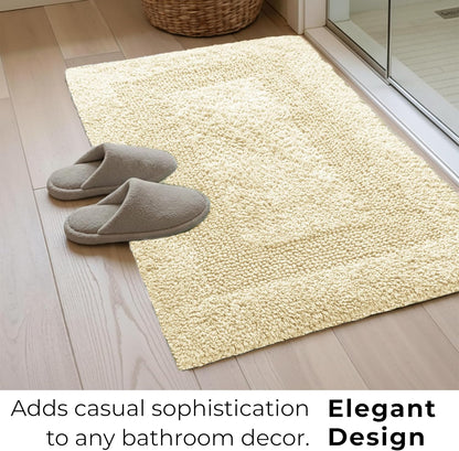 100% Cotton Bath Rug Set of 2 - Lemon Yellow, Soft Absorbent Reversible Luxury Bath Mat Set for Bathroom, Kitchen, Shower, Entryway Rugs, Machine Washable - 21x34 & 17x24 Inch