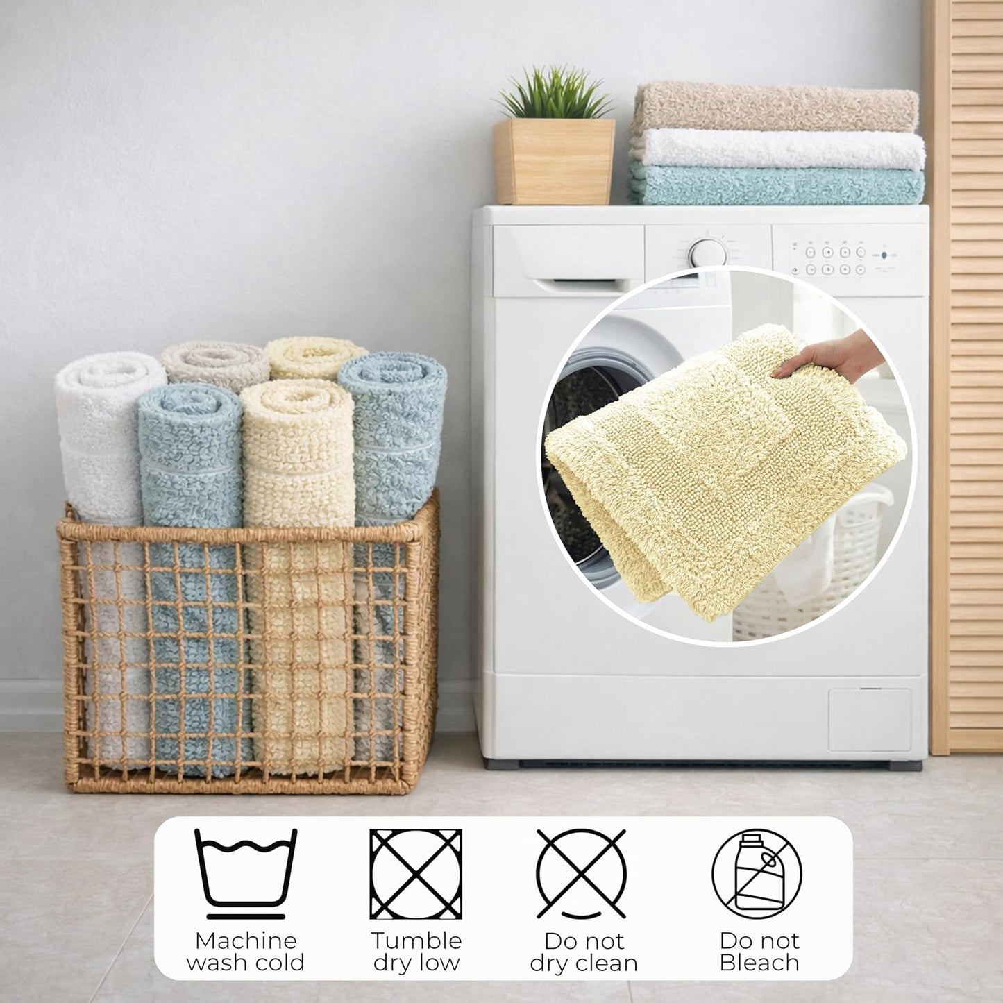 100% Cotton Bath Rug Set of 2 - Lemon Yellow, Soft Absorbent Reversible Luxury Bath Mat Set for Bathroom, Kitchen, Shower, Entryway Rugs, Machine Washable - 21x34 & 17x24 Inch