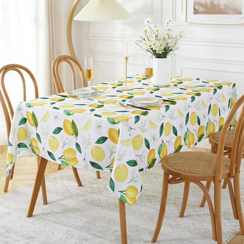 Lemon Tablecloth Rectangle, Summer Table Cloth Wrinkle Resistant, Spill-Proof & Oil-Proof Table Cover with Lemon Pattern for Kitchen Dining Holiday Party Decorations-52 x 70 Inch