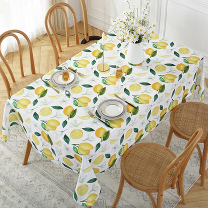 Lemon Tablecloth Rectangle, Summer Table Cloth Wrinkle Resistant, Spill-Proof & Oil-Proof Table Cover with Lemon Pattern for Kitchen Dining Holiday Party Decorations-52 x 70 Inch