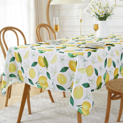 Lemon Tablecloth Rectangle, Summer Table Cloth Wrinkle Resistant, Spill-Proof & Oil-Proof Table Cover with Lemon Pattern for Kitchen Dining Holiday Party Decorations-52 x 70 Inch